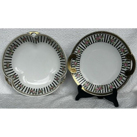 Nut Dish & Small Serving Plate Antique Nippon c1891-1911 Green M In Wreath Mark